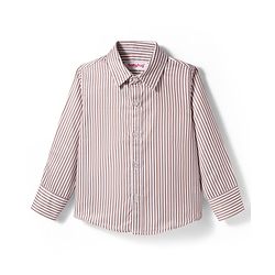 Babyhug Woven Full Sleeves Striped Party Shirt & Trouser Set With Bow & Suspender - Brown