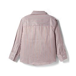 Babyhug Woven Full Sleeves Striped Party Shirt & Trouser Set With Bow & Suspender - Brown