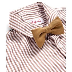 Babyhug Woven Full Sleeves Striped Party Shirt & Trouser Set With Bow & Suspender - Brown