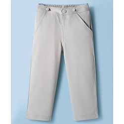 Babyhug Cotton Poplin Full Sleeves Solid Color Shirt & Stretchable Trouser with Bow & Suspender - Pink & Grey