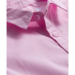 Babyhug Cotton Poplin Full Sleeves Solid Color Shirt & Stretchable Trouser with Bow & Suspender - Pink & Grey