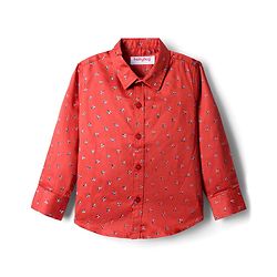 Babyhug Cotton Woven Full Sleeves Floral Printed Party Shirt & Trouser Set With Bow & Suspender - Brown & Navy