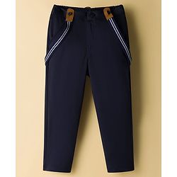 Babyhug Cotton Woven Full Sleeves Floral Printed Party Shirt & Trouser Set With Bow & Suspender - Navy Blue & White
