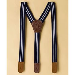 Babyhug Cotton Woven Full Sleeves Floral Printed Party Shirt & Trouser Set With Bow & Suspender - Navy Blue & White