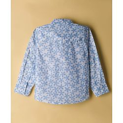 Babyhug Cotton Woven Full Sleeves Floral Printed Party Shirt & Trouser Set With Bow & Suspender - Navy Blue & White