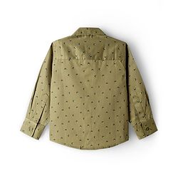 Babyhug Cotton Poplin Woven Full Sleeves Printed Shirt & Stretchable Trouser Set with Suspenders & Bow - Olive Green & Khaki