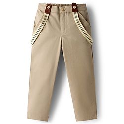 Babyhug Cotton Poplin Woven Full Sleeves Printed Shirt & Stretchable Trouser Set with Suspenders & Bow - Olive Green & Khaki