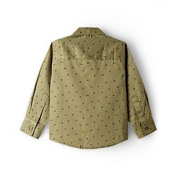 Babyhug Cotton Poplin Woven Full Sleeves Printed Shirt & Stretchable Trouser Set with Suspenders & Bow - Olive Green & Khaki