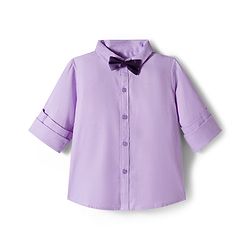 Babyhug Cotton Woven Full Sleeves Poplin Solid Party Shirt & Stretchable Trouser With Bow & Suspender - Purple & Cream