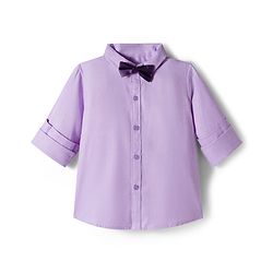 Babyhug Cotton Woven Full Sleeves Poplin Solid Party Shirt & Stretchable Trouser With Bow & Suspender - Purple & Cream