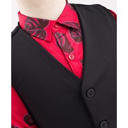 Babyhug Cotton Woven Full Sleeves 3 Piece Party Suit With Leaf Print - Black & Red