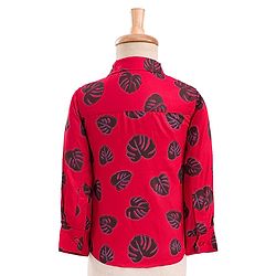 Babyhug Cotton Woven Full Sleeves 3 Piece Party Suit With Leaf Print - Black & Red