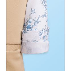 Babyhug Cotton Woven Full Sleeves 3 Piece Party Suit With Floral Print & Bow - Beige