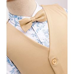 Babyhug Cotton Woven Full Sleeves 3 Piece Party Suit With Floral Print & Bow - Beige