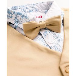 Babyhug Cotton Woven Full Sleeves 3 Piece Party Suit With Floral Print & Bow - Beige