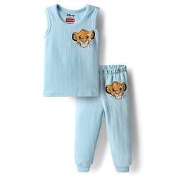 Babyhug Disney Sleeveless Thermal Vest & Pant with Lion King Graphic - Light Blue