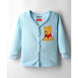 Babyhug Disney Full Sleeve Front Open Thermal Vest with Winnie the Pooh Graphic - Light Blue