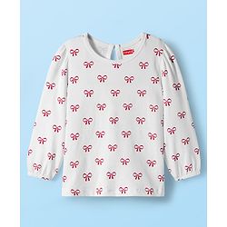 Babyhug 100% Cotton Knit Full Sleeves T-Shirts With Bow Print - White