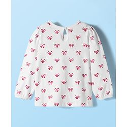 Babyhug 100% Cotton Knit Full Sleeves T-Shirts With Bow Print - White