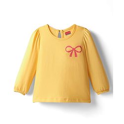Babyhug 100% Cotton Knit Full Sleeves T-Shirt with Bow Print - Yellow