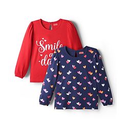 Babyhug 100% Cotton Knit Full Sleeves T-Shirts with Text & Heart Graphics Pack of 2 - Navy Blue & Red