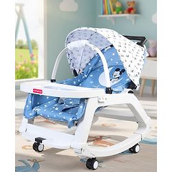 Babyhug Disney Mickey Mouse Rocking chair- Light Blue| Multi-Functional Rocker, Dining Chair, Walker, Cart & Seat| Reclining Seat| Infants & Toddlers of 0 to 3 Yrs| Wheels with Lock| Safety Harness