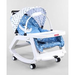 Babyhug Disney Mickey Mouse Rocking chair- Light Blue| Multi-Functional Rocker, Dining Chair, Walker, Cart & Seat| Reclining Seat| Infants & Toddlers of 0 to 3 Yrs| Wheels with Lock| Safety Harness