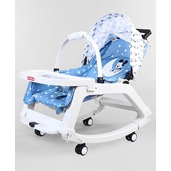 Babyhug Disney Mickey Mouse Rocking chair- Light Blue| Multi-Functional Rocker, Dining Chair, Walker, Cart & Seat| Reclining Seat| Infants & Toddlers of 0 to 3 Yrs| Wheels with Lock| Safety Harness