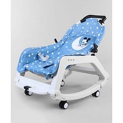 Babyhug Disney Mickey Mouse Rocking chair- Light Blue| Multi-Functional Rocker, Dining Chair, Walker, Cart & Seat| Reclining Seat| Infants & Toddlers of 0 to 3 Yrs| Wheels with Lock| Safety Harness