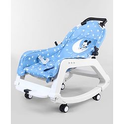 Babyhug Disney Mickey Mouse Rocking chair- Light Blue| Multi-Functional Rocker, Dining Chair, Walker, Cart & Seat| Reclining Seat| Infants & Toddlers of 0 to 3 Yrs| Wheels with Lock| Safety Harness