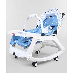 Babyhug Disney Mickey Mouse Rocking chair- Light Blue| Multi-Functional Rocker, Dining Chair, Walker, Cart & Seat| Reclining Seat| Infants & Toddlers of 0 to 3 Yrs| Wheels with Lock| Safety Harness