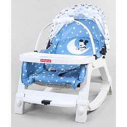 Babyhug Disney Mickey Mouse Rocking chair- Light Blue| Multi-Functional Rocker, Dining Chair, Walker, Cart & Seat| Reclining Seat| Infants & Toddlers of 0 to 3 Yrs| Wheels with Lock| Safety Harness