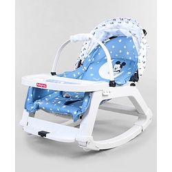 Babyhug Disney Mickey Mouse Rocking chair- Light Blue| Multi-Functional Rocker, Dining Chair, Walker, Cart & Seat| Reclining Seat| Infants & Toddlers of 0 to 3 Yrs| Wheels with Lock| Safety Harness