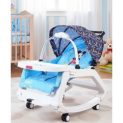 Babyhug Disney Mickey Mouse Rocking chair- Light Blue| Multi-Functional Rocker, Dining Chair, Walker, Cart & Seat| Reclining Seat| Infants & Toddlers of 0 to 3 Yrs| Wheels with Lock| Safety Harness