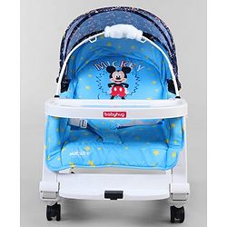 Babyhug Disney Mickey Mouse Rocking chair- Light Blue| Multi-Functional Rocker, Dining Chair, Walker, Cart & Seat| Reclining Seat| Infants & Toddlers of 0 to 3 Yrs| Wheels with Lock| Safety Harness