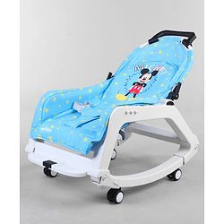 Babyhug Disney Mickey Mouse Rocking chair- Light Blue| Multi-Functional Rocker, Dining Chair, Walker, Cart & Seat| Reclining Seat| Infants & Toddlers of 0 to 3 Yrs| Wheels with Lock| Safety Harness