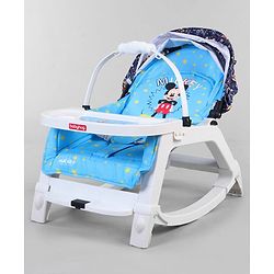 Babyhug Disney Mickey Mouse Rocking chair- Light Blue| Multi-Functional Rocker, Dining Chair, Walker, Cart & Seat| Reclining Seat| Infants & Toddlers of 0 to 3 Yrs| Wheels with Lock| Safety Harness