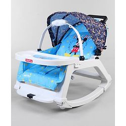 Babyhug Disney Mickey Mouse Rocking chair- Light Blue| Multi-Functional Rocker, Dining Chair, Walker, Cart & Seat| Reclining Seat| Infants & Toddlers of 0 to 3 Yrs| Wheels with Lock| Safety Harness