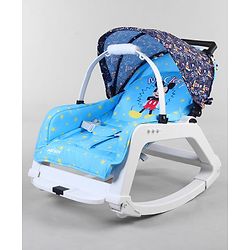 Babyhug Disney Mickey Mouse Rocking chair- Light Blue| Multi-Functional Rocker, Dining Chair, Walker, Cart & Seat| Reclining Seat| Infants & Toddlers of 0 to 3 Yrs| Wheels with Lock| Safety Harness
