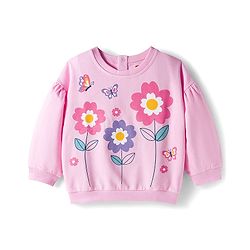 Babyhug Looper Knit Full Sleeves Rib at Neck Top & Jeans Set with Floral Print - Pink & Blue