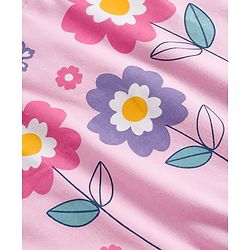 Babyhug Looper Knit Full Sleeves Rib at Neck Top & Jeans Set with Floral Print - Pink & Blue