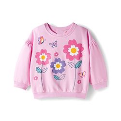 Babyhug Looper Knit Full Sleeves Rib at Neck Top & Jeans Set with Floral Print - Pink & Blue