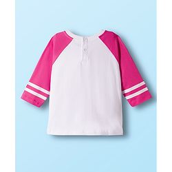 Babyhug Looper Knit Full Sleeves Top and Denim Jeans Set with Paris Text Print - Pink White & Blue