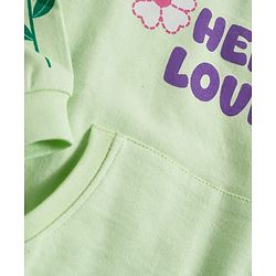 Babyhug Looper Knit Full Sleeves Rib at Neck Top & Jeans Set with Kangaroo Pocket & Floral Print - Light Green & Blue