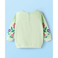 Babyhug Looper Knit Full Sleeves Rib at Neck Top & Jeans Set with Kangaroo Pocket & Floral Print - Light Green & Blue