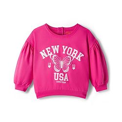 Babyhug Looper Knit Full Sleeves Knit Top and Skort Set With New York Text Print - Pink