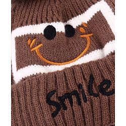 Babyhug Woolen Cap & Muffler Set With Smiley Motif Brown - 11.5 cm Diameter