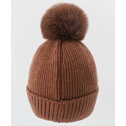 Babyhug Woolen Cap & Muffler Set With Smiley Motif Brown - 11.5 cm Diameter