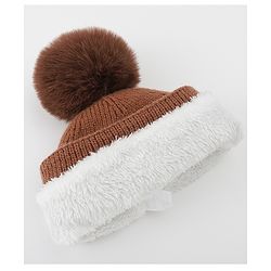 Babyhug Woolen Cap & Muffler Set With Smiley Motif Brown - 11.5 cm Diameter