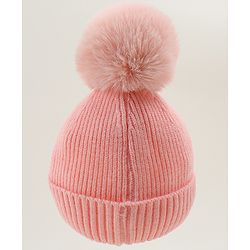 Babyhug Woolen Cap & Muffler Set With Smiley Motif Brown - 11.5 cm Diameter